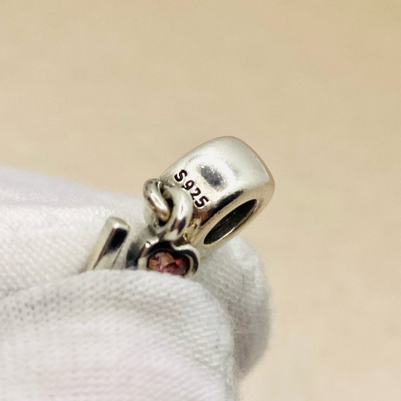 EUC Pandora 791253CZS Sterling Silver LOVE Dangle Bead w/ Salmon Zirconia Heart - Picture 9 of 11